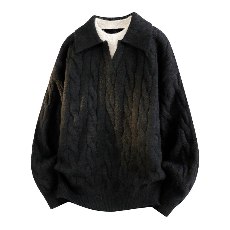 Vintage Cable-Knit Polo Sweater