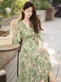 Green Floral V-Neck Maxi Dress
