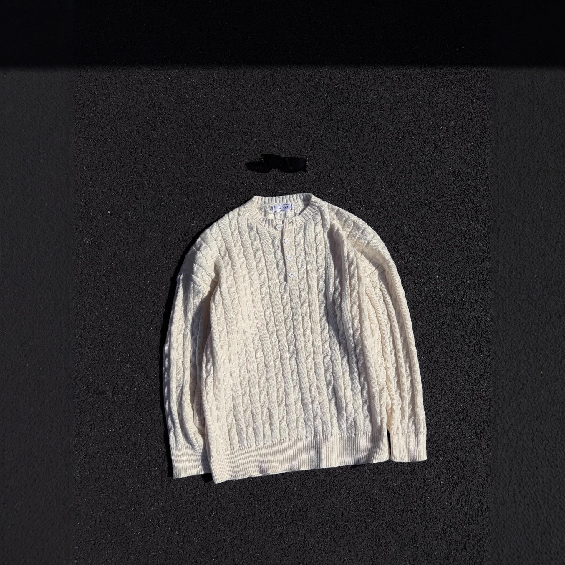 Cable-Knit Henley Sweater