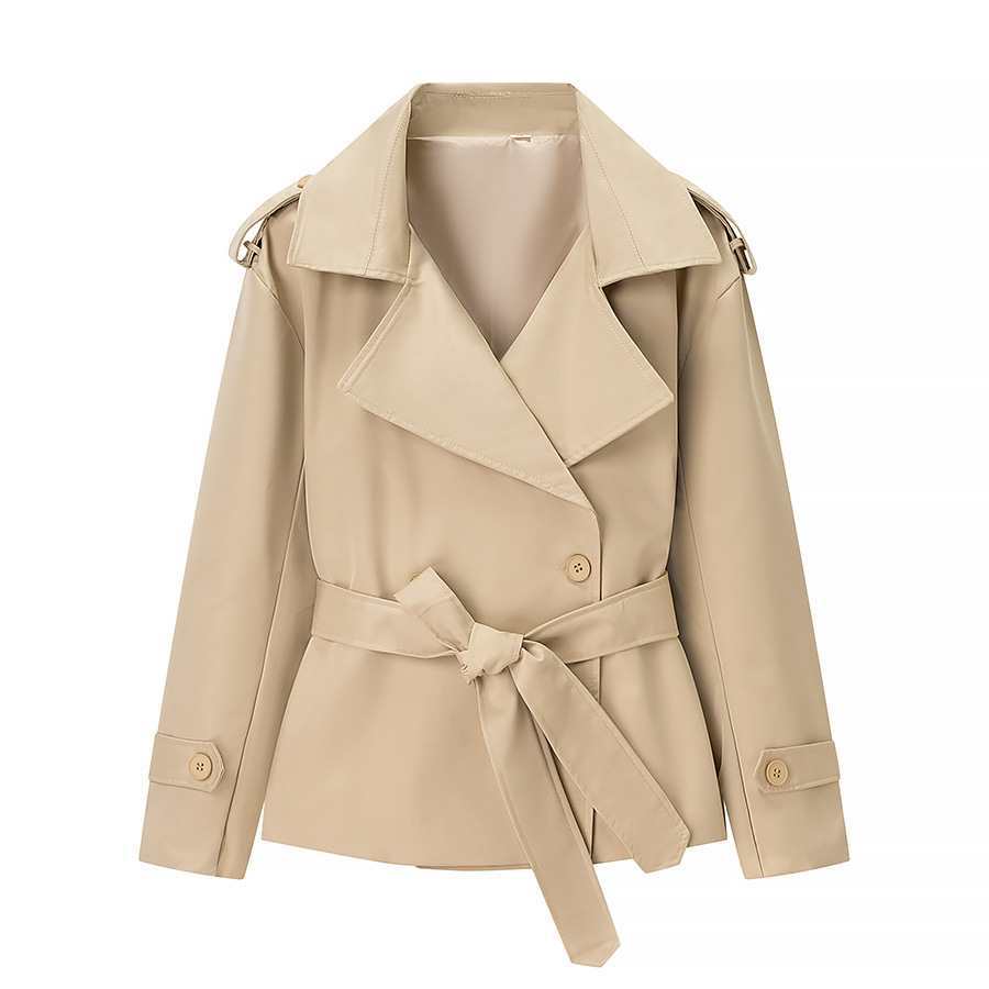 Elegant Tie Waist Short Trench Jacket
