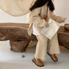 Solid color cardigan sweater set in beige