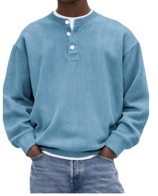 Ribbed Knit Henley Pullover