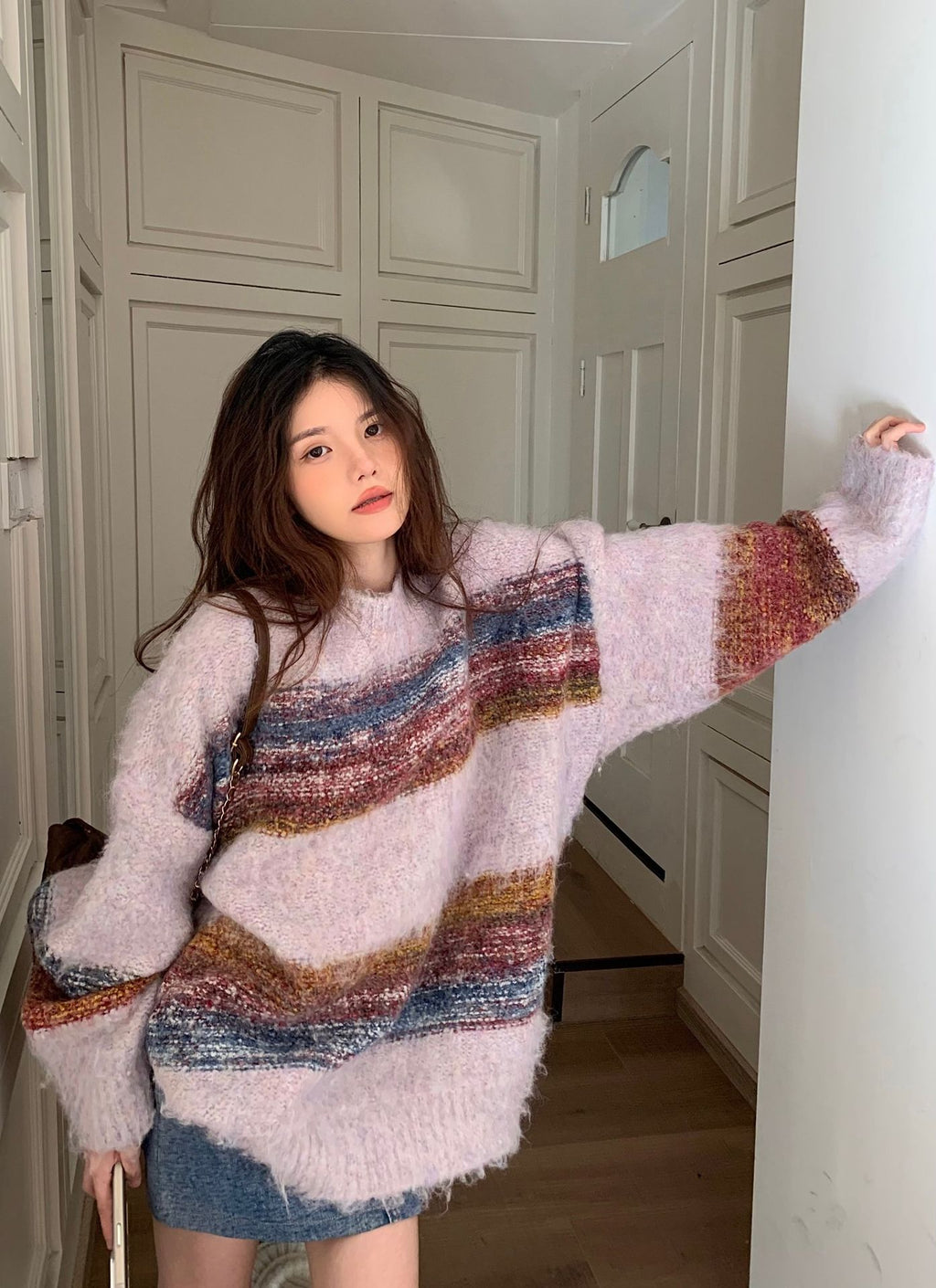 Oversized Striped Crewneck Knit Sweater