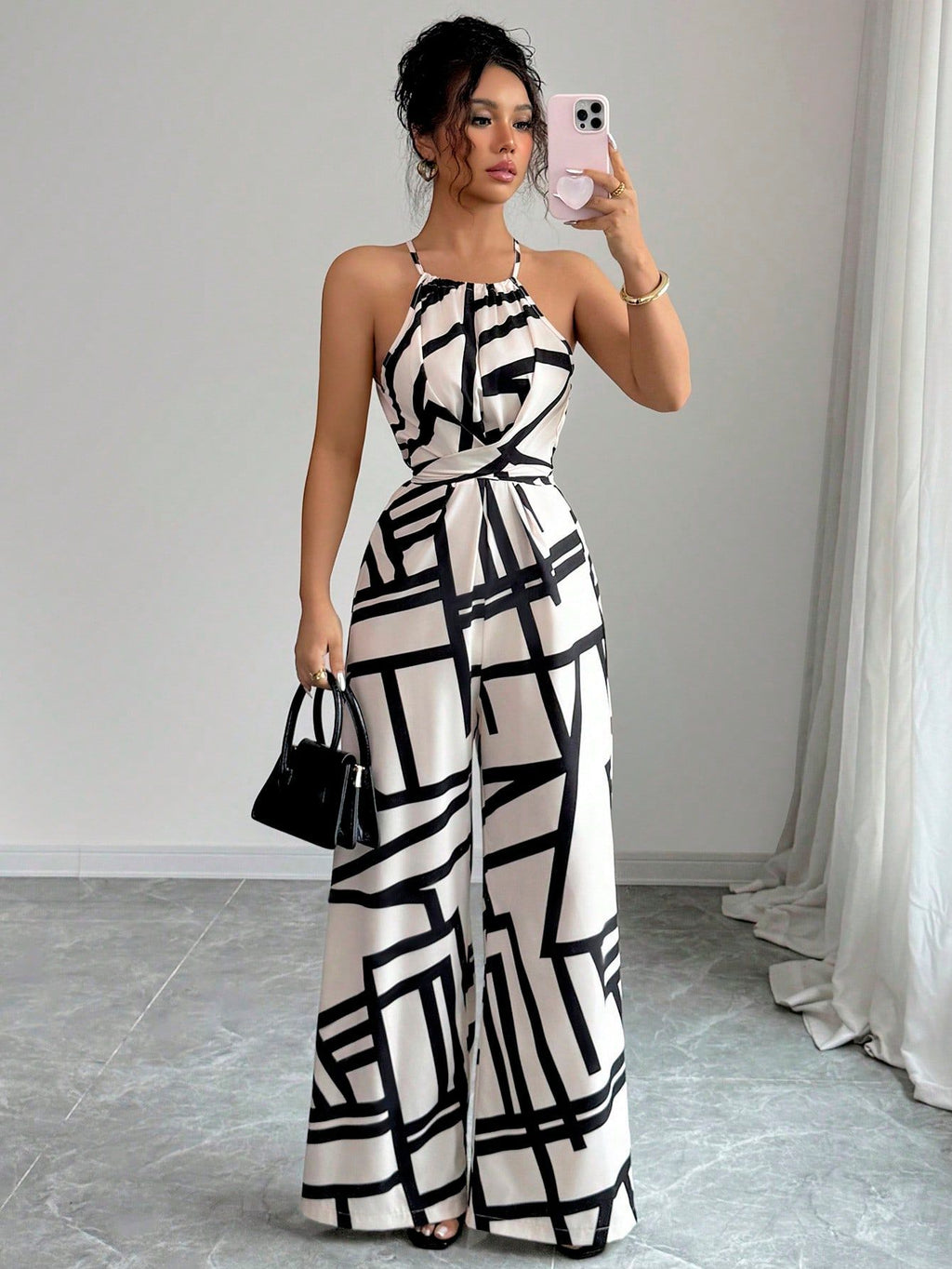 Abstract Print Halter Jumpsuit