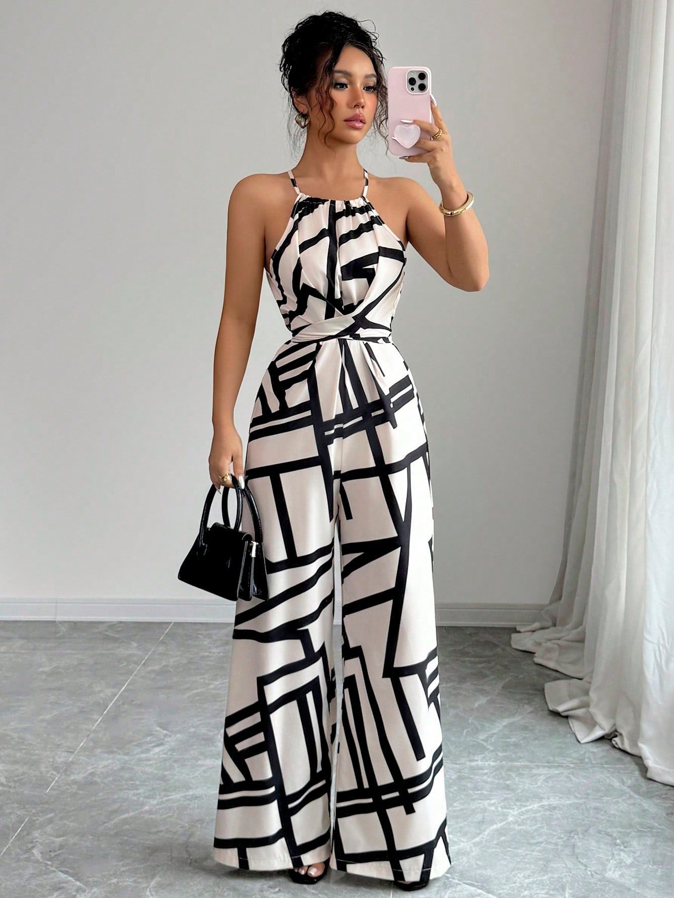 Abstract Print Halter Jumpsuit