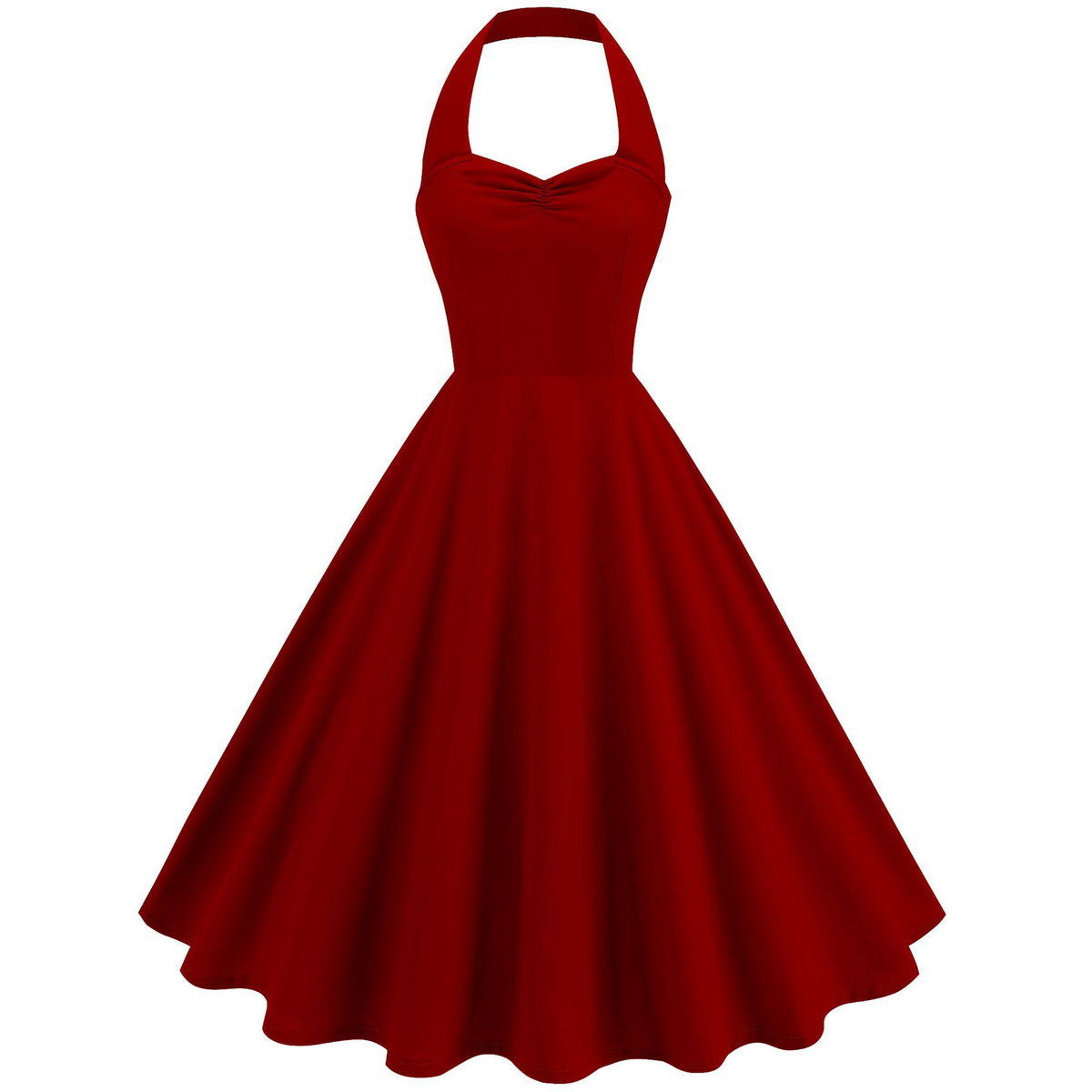 Vintage Halter A-Line Dress - Red