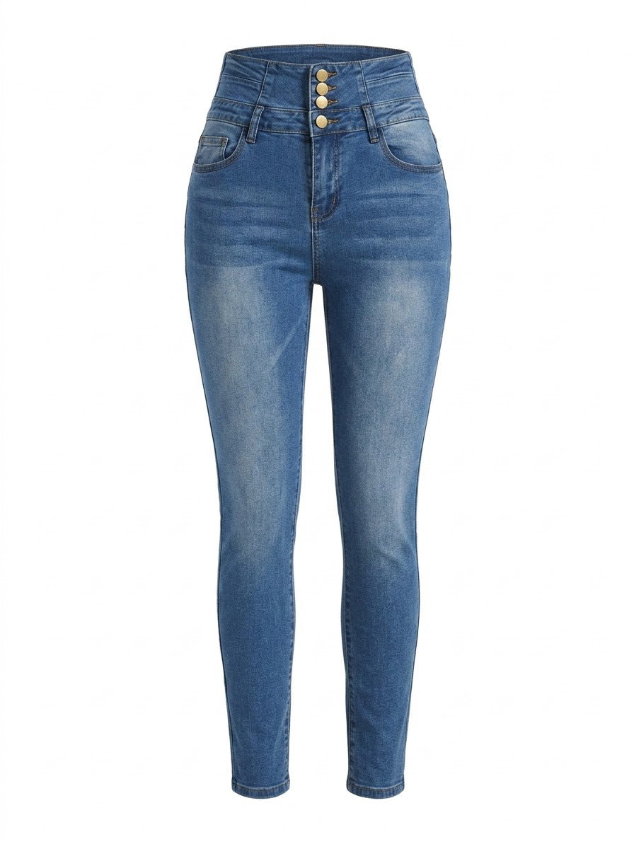 Multi-Button Cropped Skinny Jeans