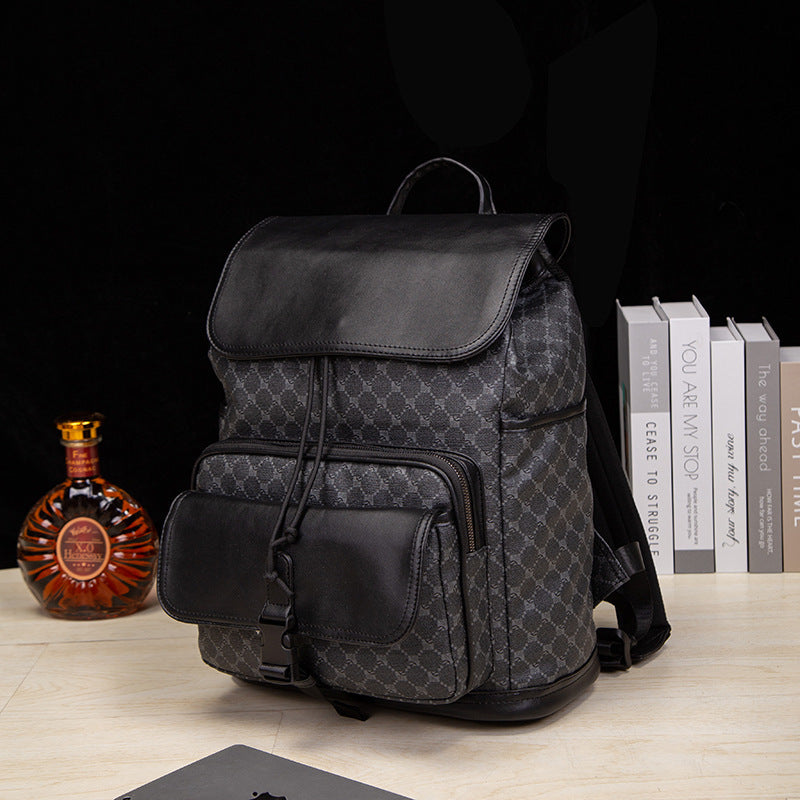 New men's bag fashion trend simple casual backpack check large capacity business travel bag student school bag backpack