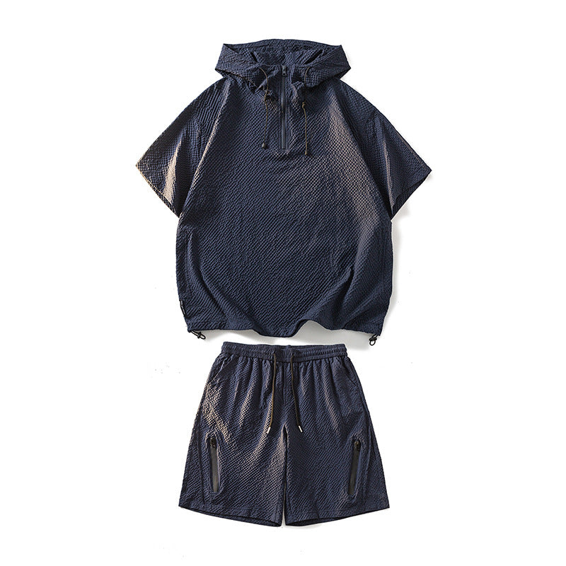 Textured Anorak and Shorts Set