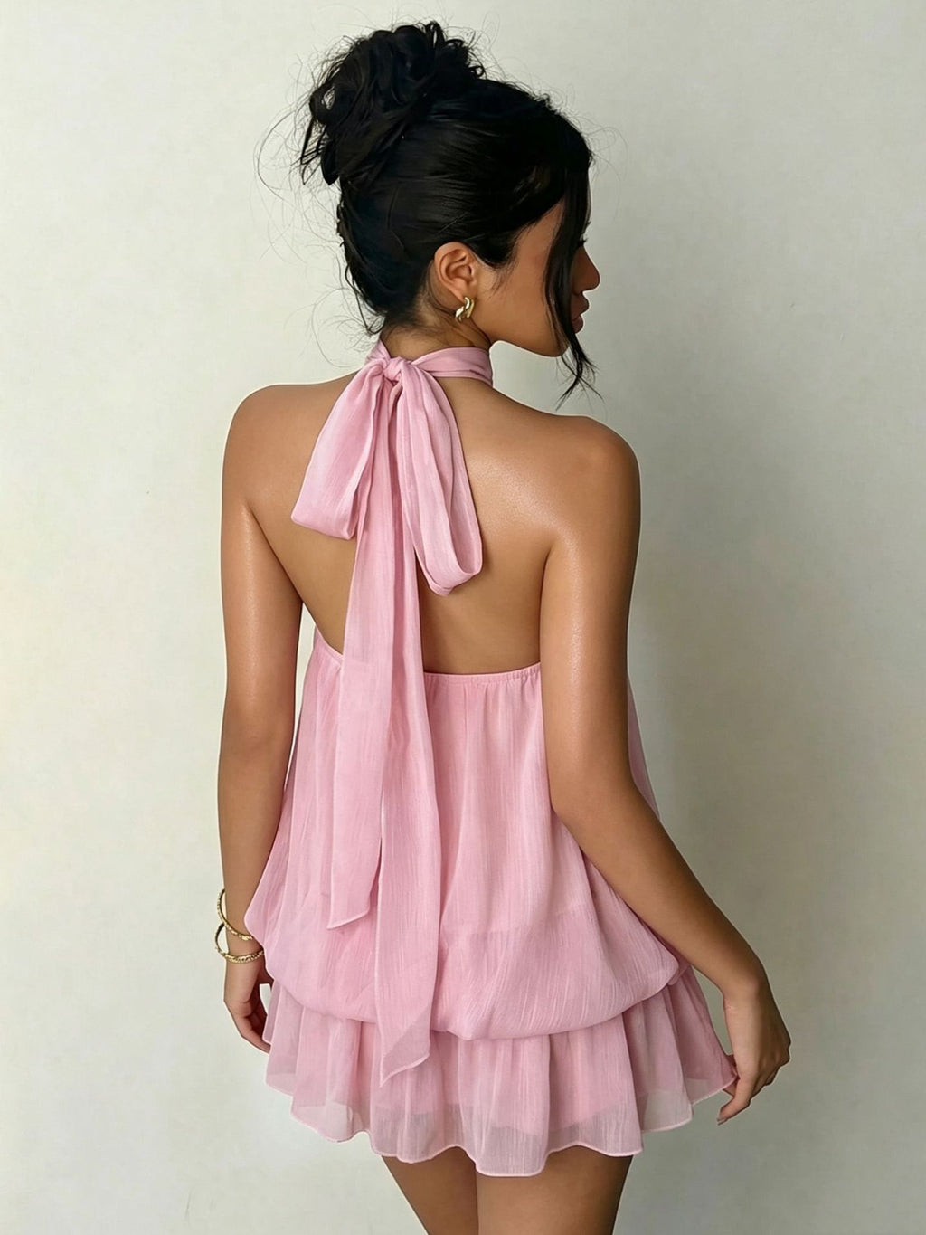 Halter Ruffle Backless Dress
