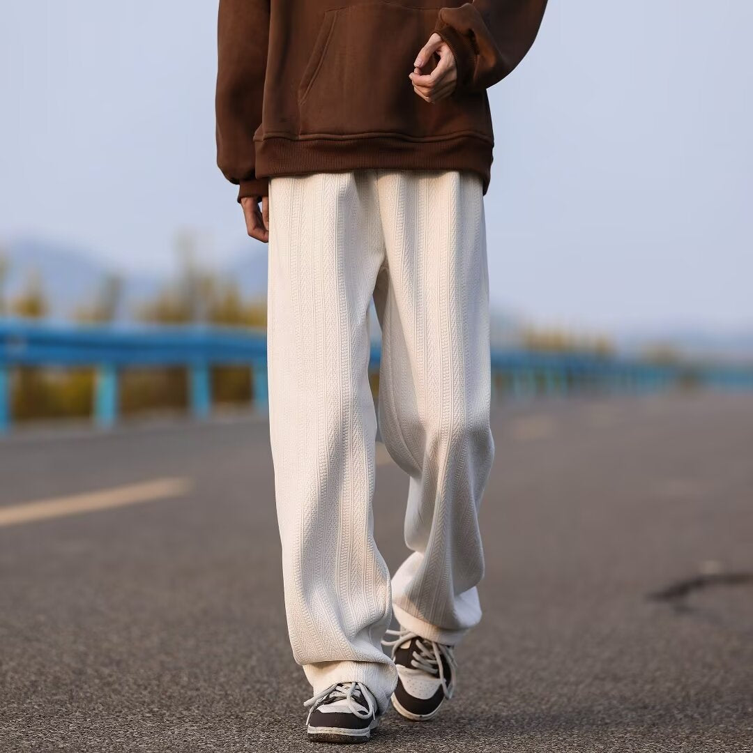 Textured Straight-Leg Drape Trousers