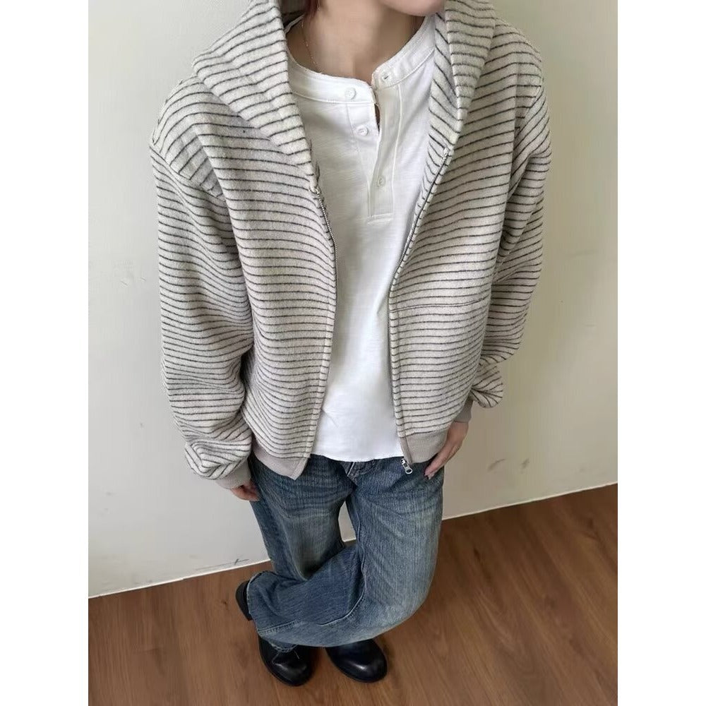 Striped Zip-Up Hoodie Jacket
