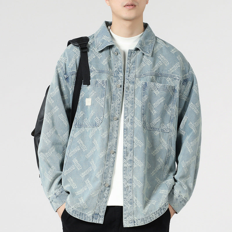 Retro Patterned Denim Shirt Jacket