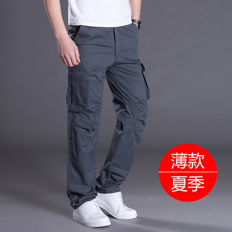 Spring/Autumn/Summer multi-pocket work pants for men, loose plus-size outdoor sports long pants, pure cotton workwear casual pants
