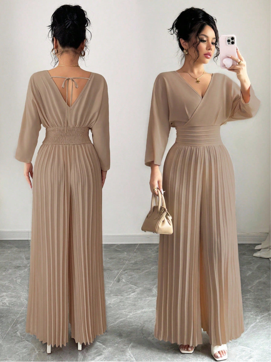 Elegant Pleated Wide Leg Jumpsuit