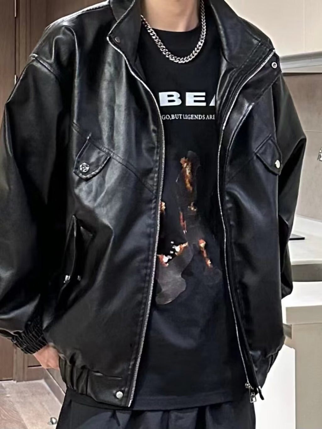 Oversize Streetwear Faux Leather Bomber