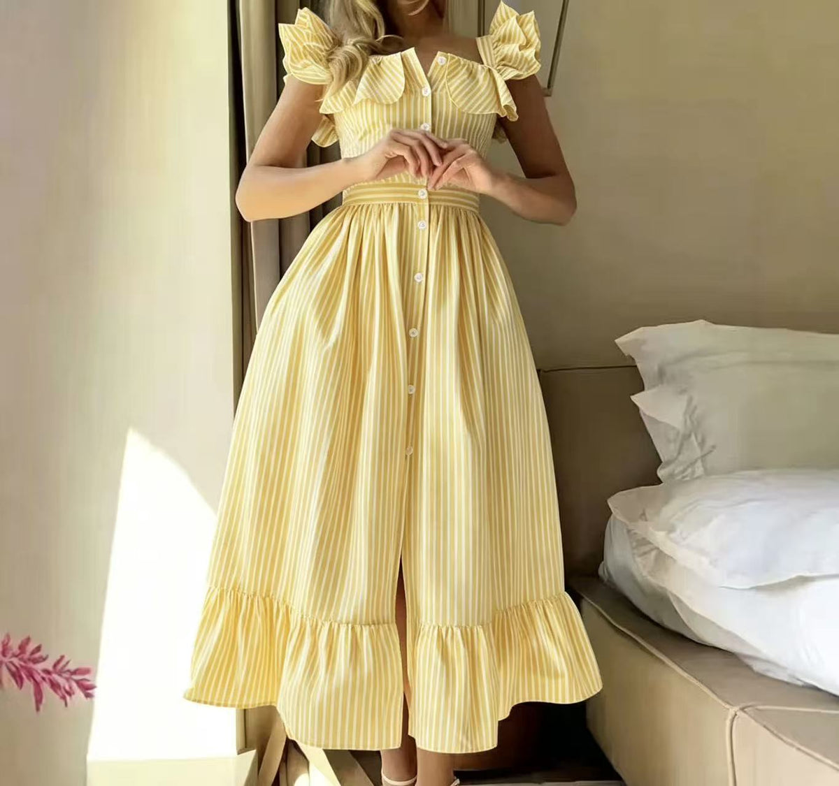 Striped Ruffle Maxi Dress