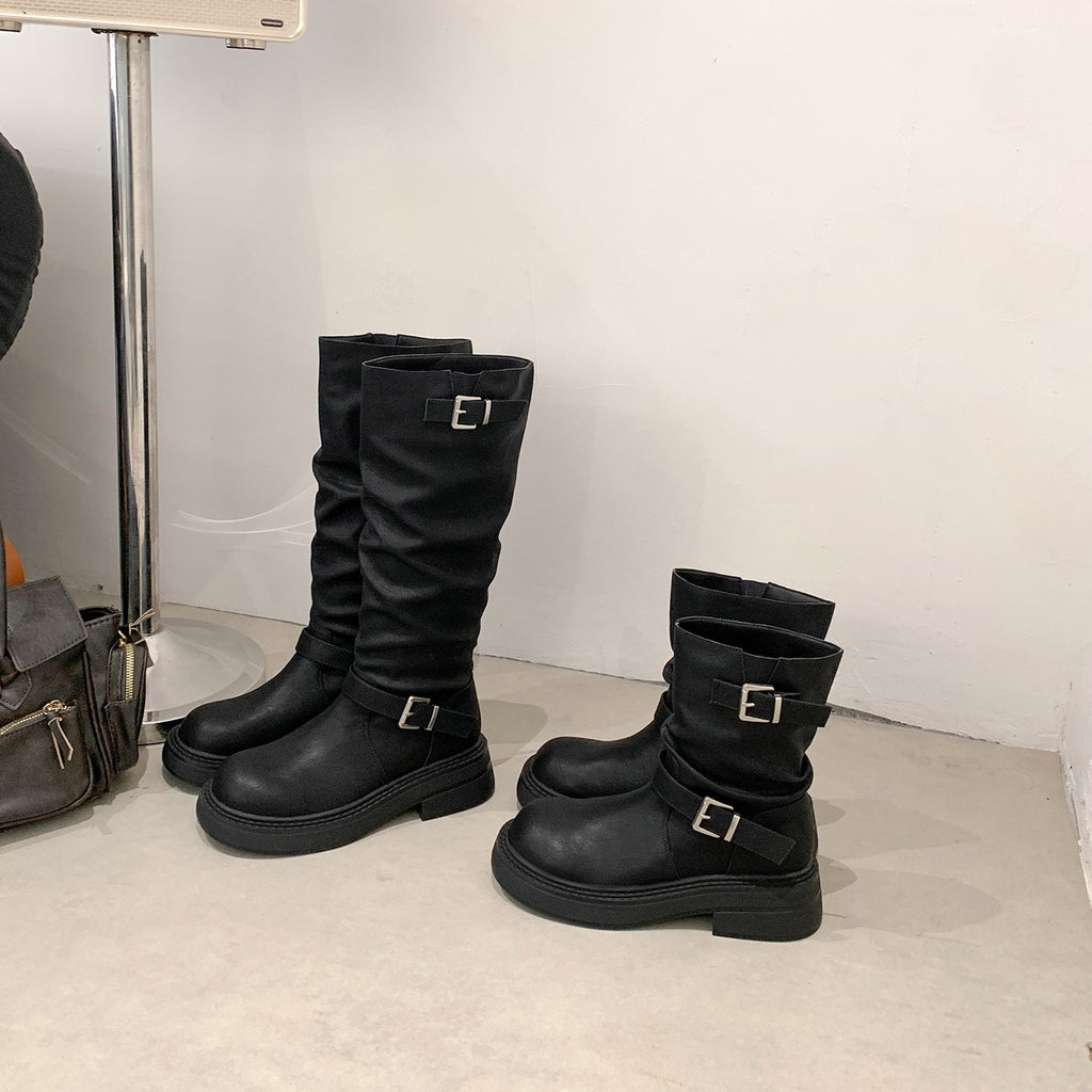Buckle Block-Heel Boots