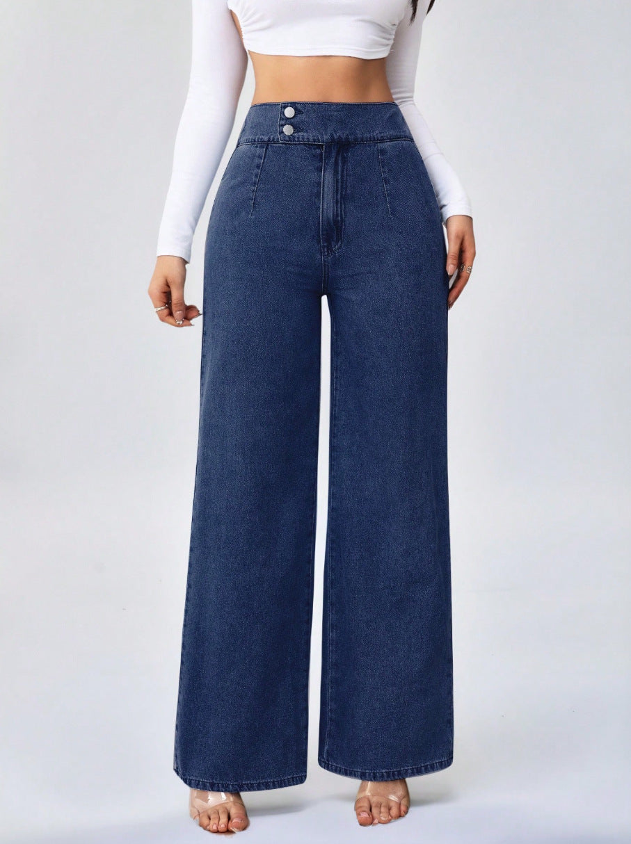 Button-Detail High-Waist Wide-Leg Jeans