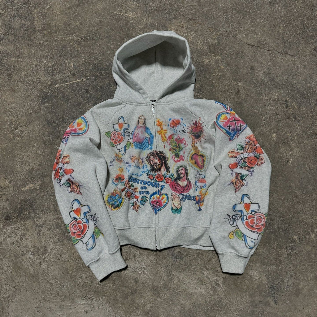 Religious Graphic Gothic Zip-Up Hoodie