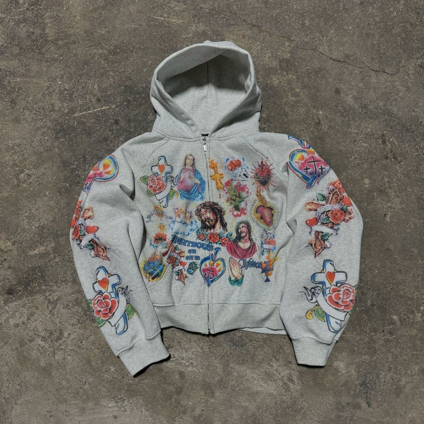 Religious Graphic Gothic Zip-Up Hoodie