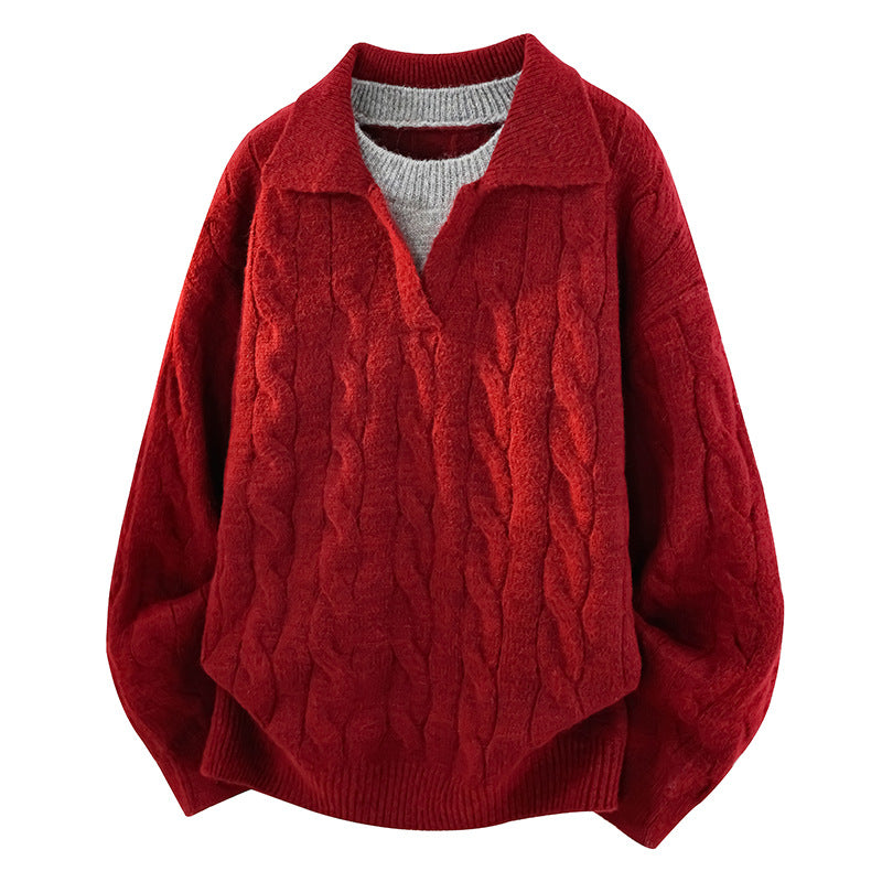 Vintage Cable-Knit Polo Sweater