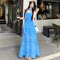 Blue Tie-Dye Strap Maxi Dress