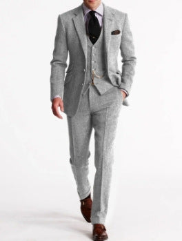 Men’s Herringbone Slim-Fit Three-Piece Suit