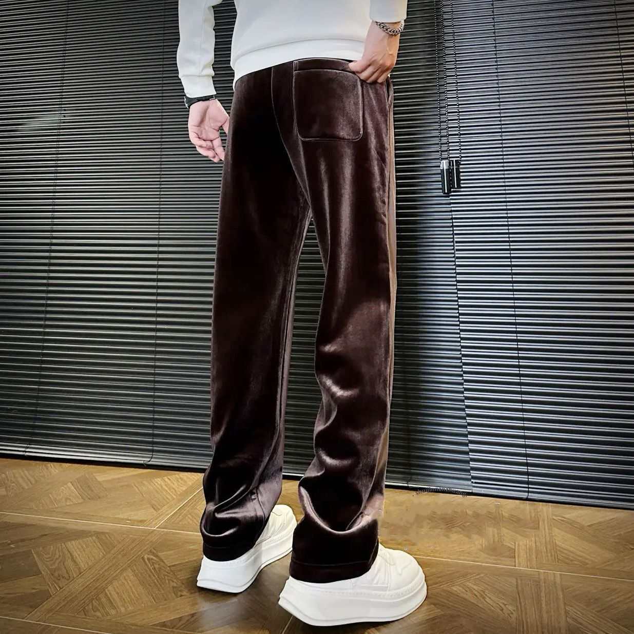 Premium Velour Straight-Leg Trousers