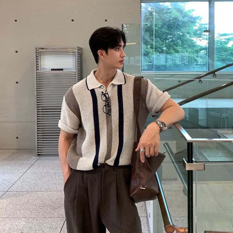 Knitted Striped Polo Shirt