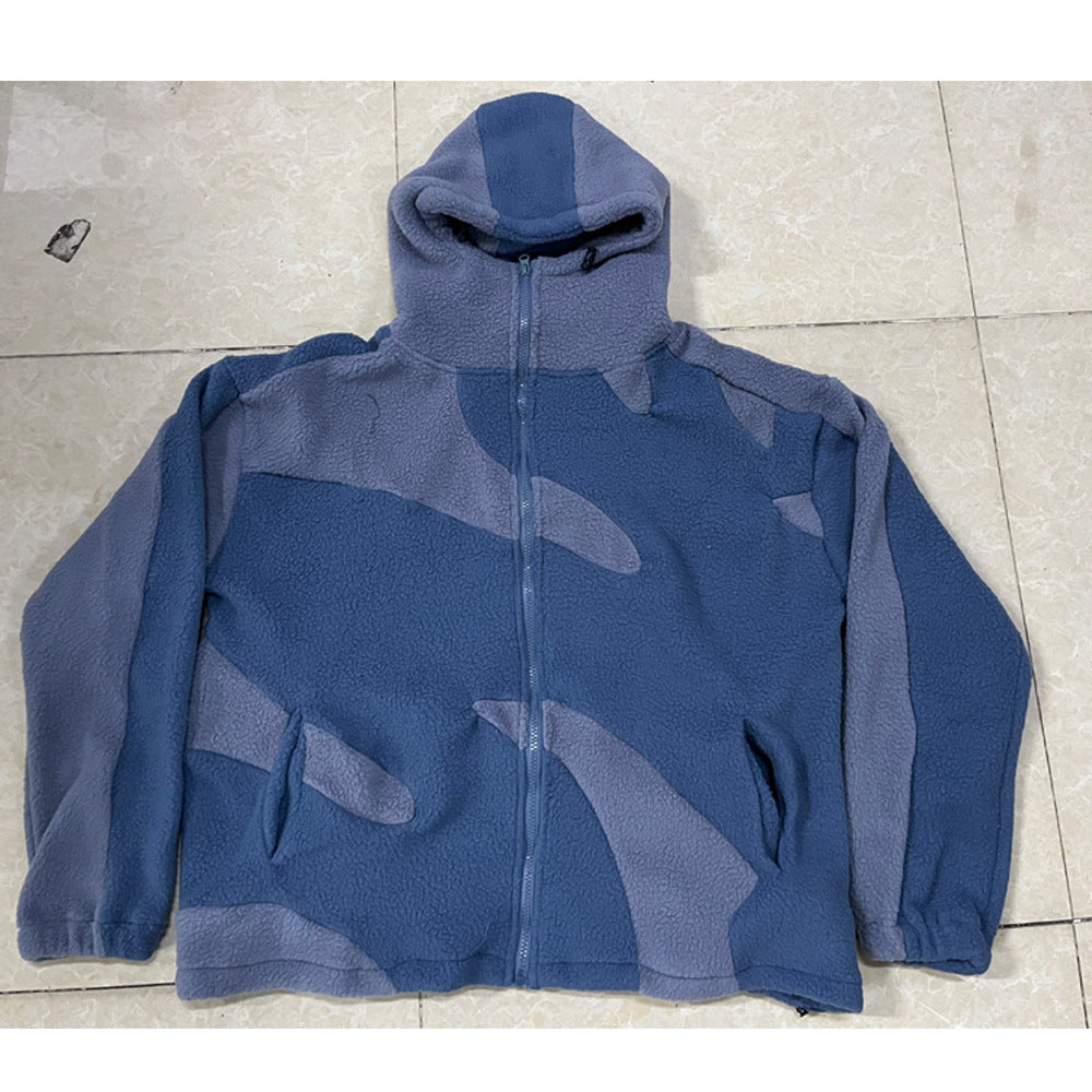 Geometric Plush Zip-Up Hoodie