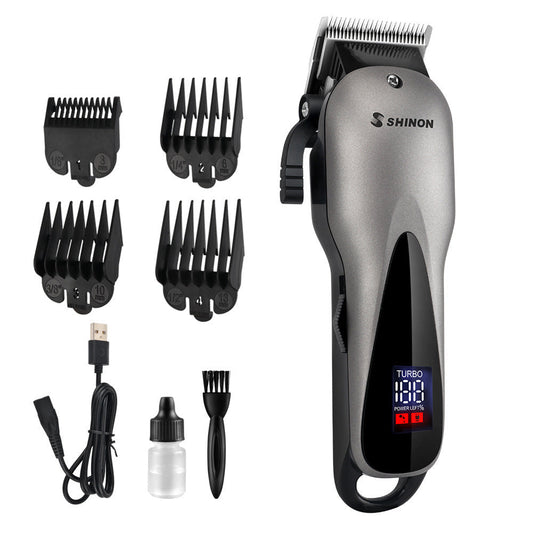 Cross-border new LED electric clipper rechargeable electric clipper bald head push white haircut oil head gradient graffiti hair clipper
