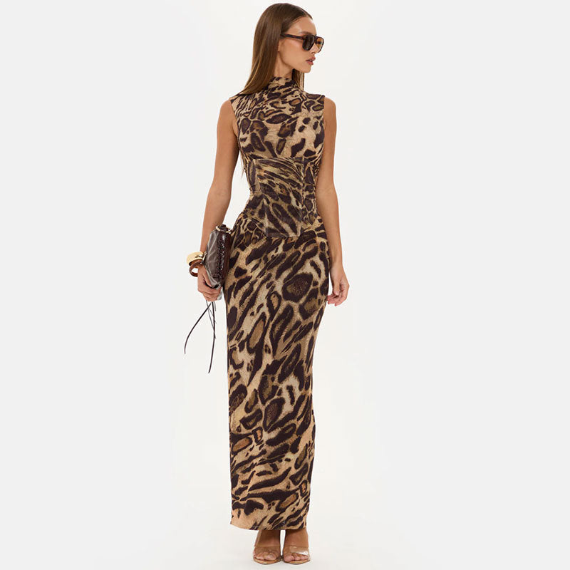 Leopard Print Corset Maxi Dress