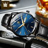 6898 Black Leather Black Case Blue Face Men's Watch (Chinese)