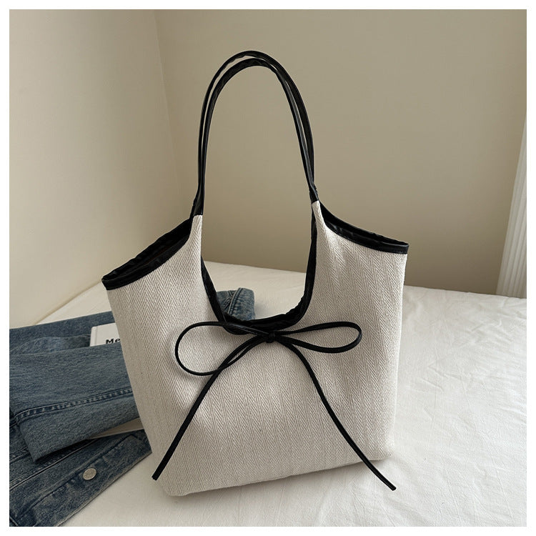Minimalist Canvas Tote Bag with Bow Accent