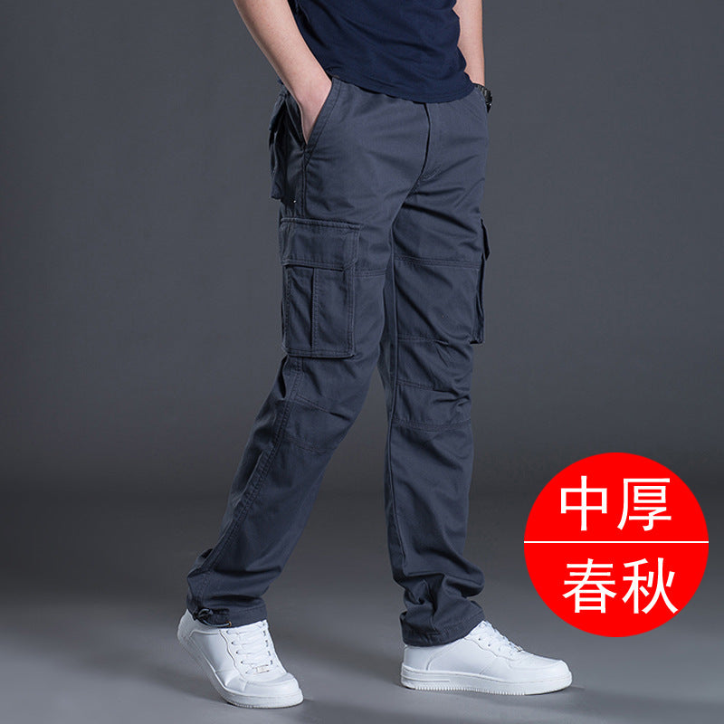 Spring/Autumn/Summer multi-pocket work pants for men, loose plus-size outdoor sports long pants, pure cotton workwear casual pants