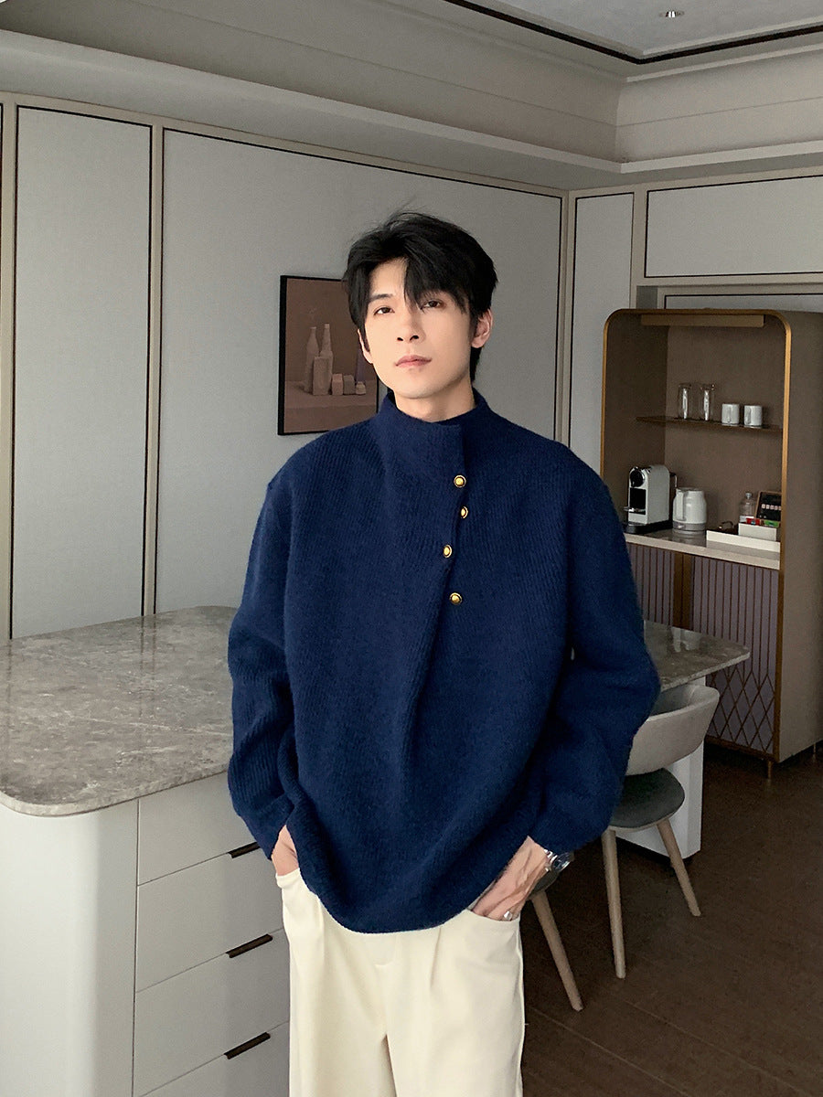 Asymmetric Button Knit Sweater