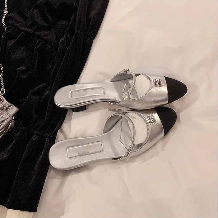 Colorblock Leather Kitten-Heel Mules