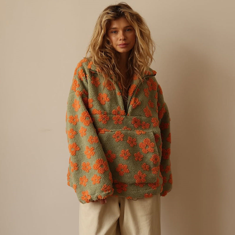 Floral Fleece Quarter Zip Pullover