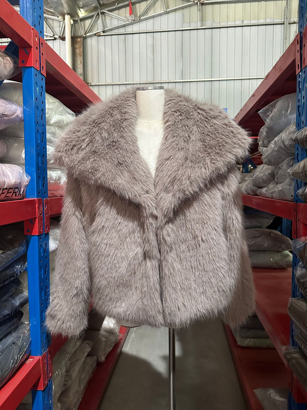 Faux Fur Coat with Wide Collar