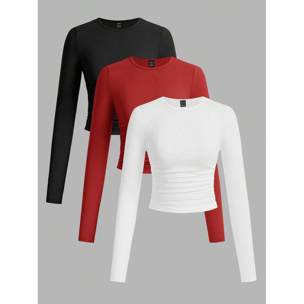 Ruched Long Sleeve Crop Top