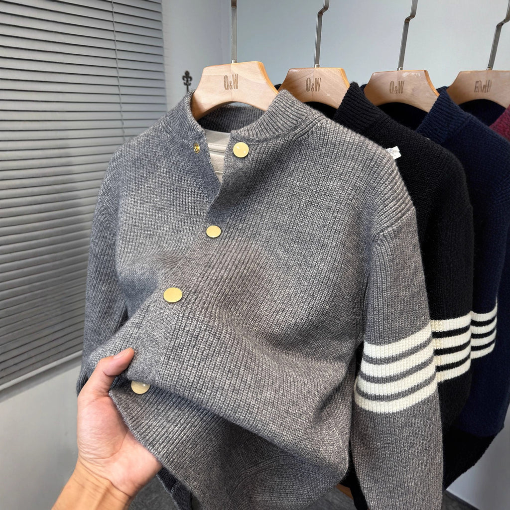 2025 Fall/Winter Baseball Collar Sweater Jacket Men's Thickened Korean Casual Cardigan Knitted Knitted Jacket Trendy