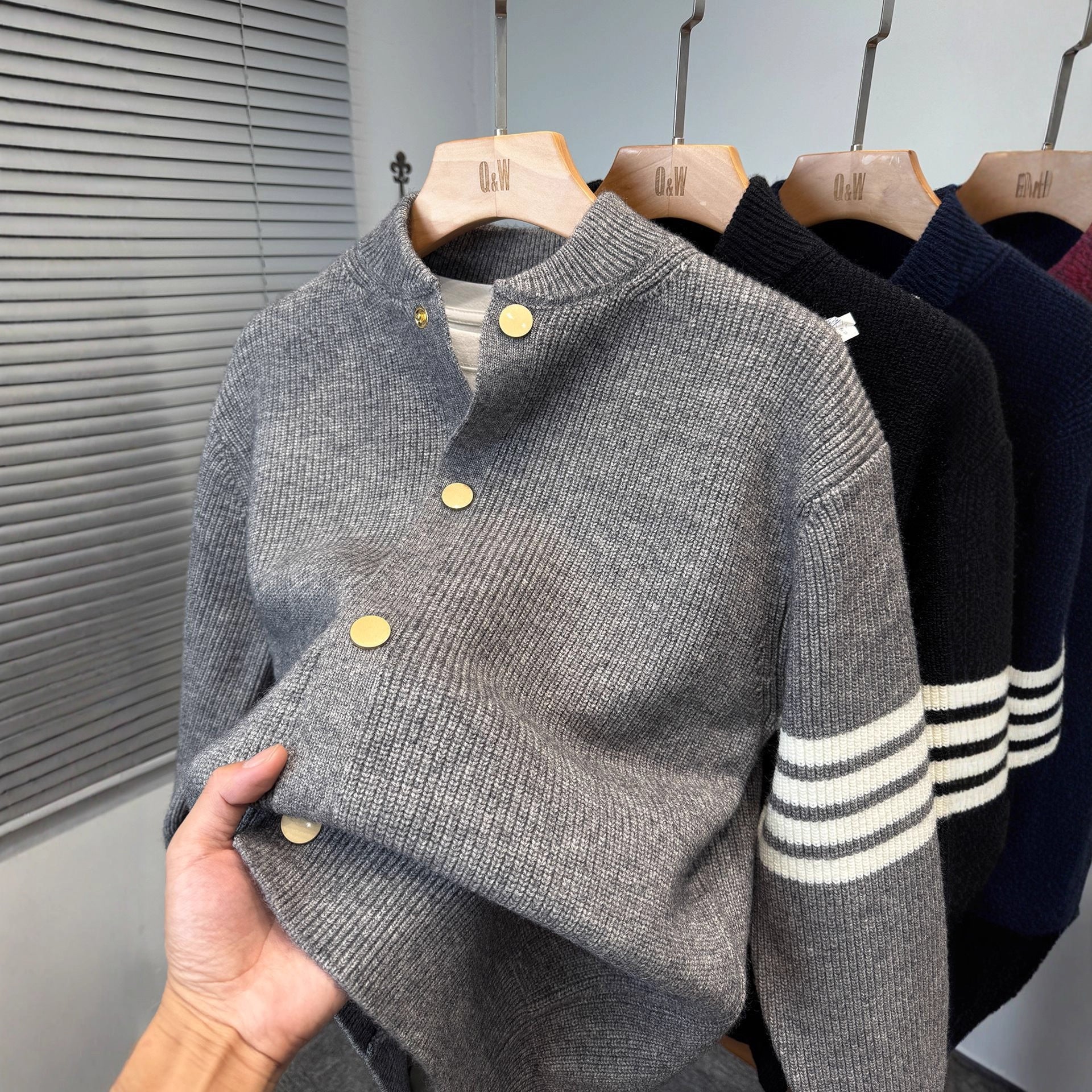 2025 Fall/Winter Baseball Collar Sweater Jacket Men's Thickened Korean Casual Cardigan Knitted Knitted Jacket Trendy