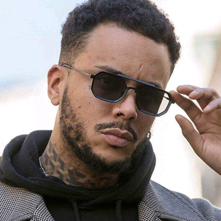 Cross-border steampunk double beam sunglasses 2022 new men's polygonal sunglasses tide European and American sunglasses