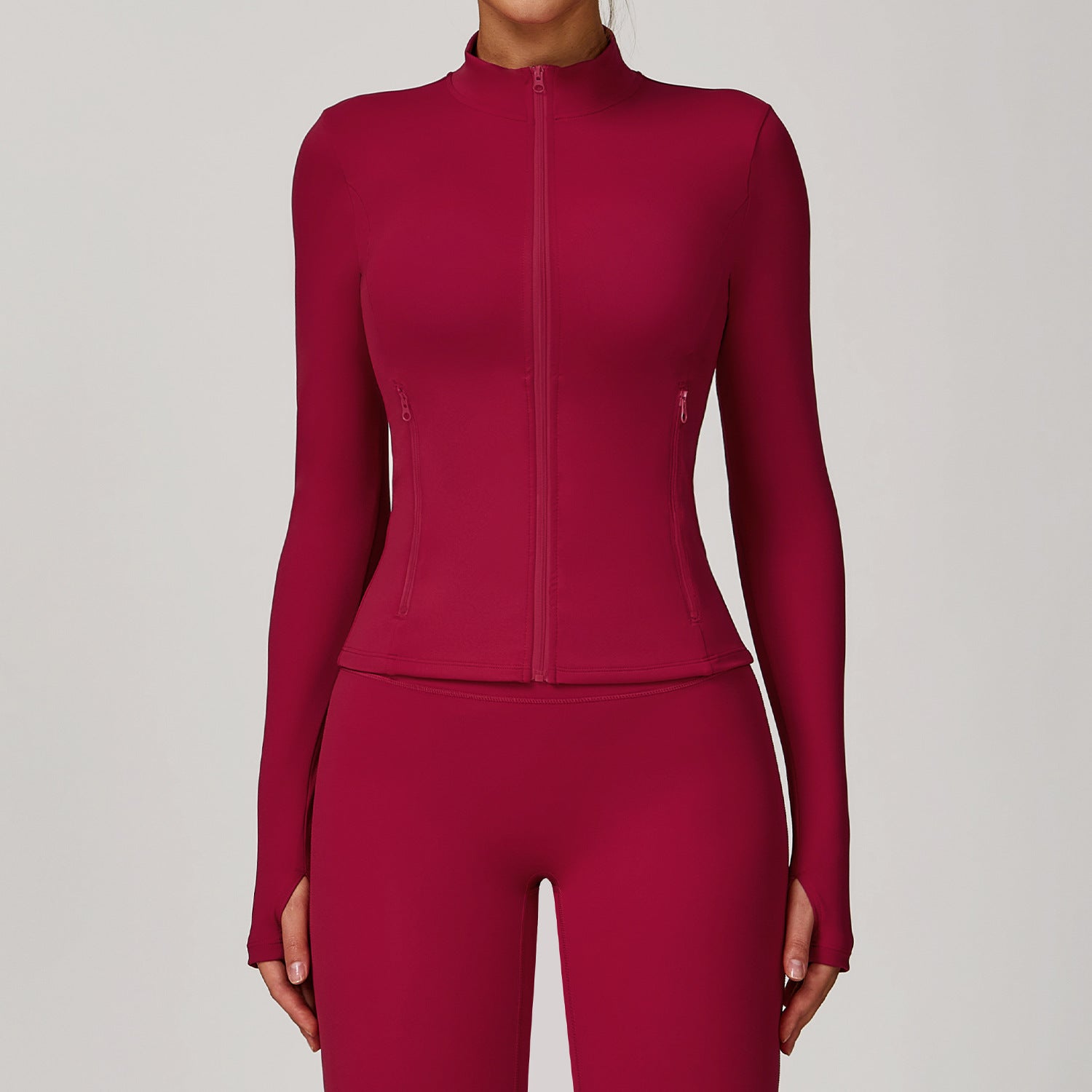 Zip-up Athletic Top and Leggings Set