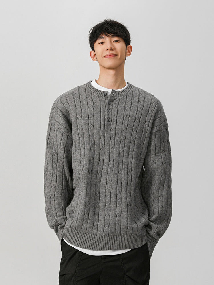 Cable-Knit Henley Sweater