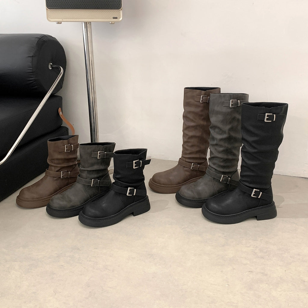 Buckle Block-Heel Boots