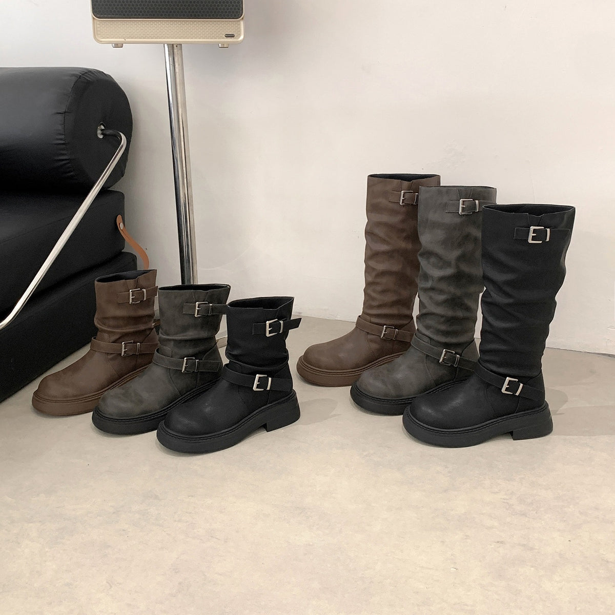 Buckle Block-Heel Boots