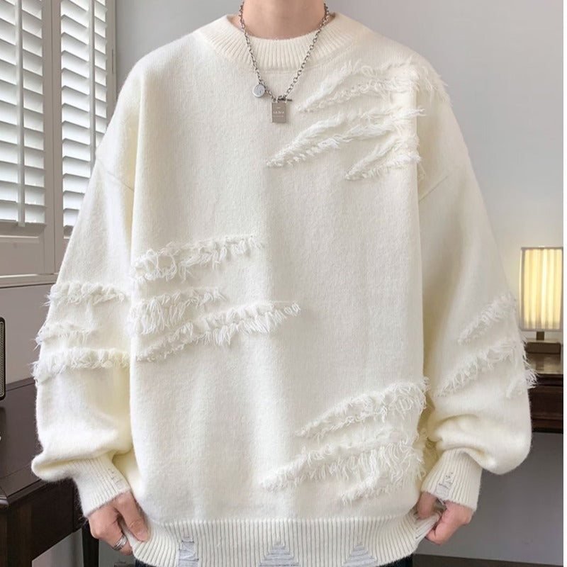 Men's Oversized Distressed Knit Sweater.