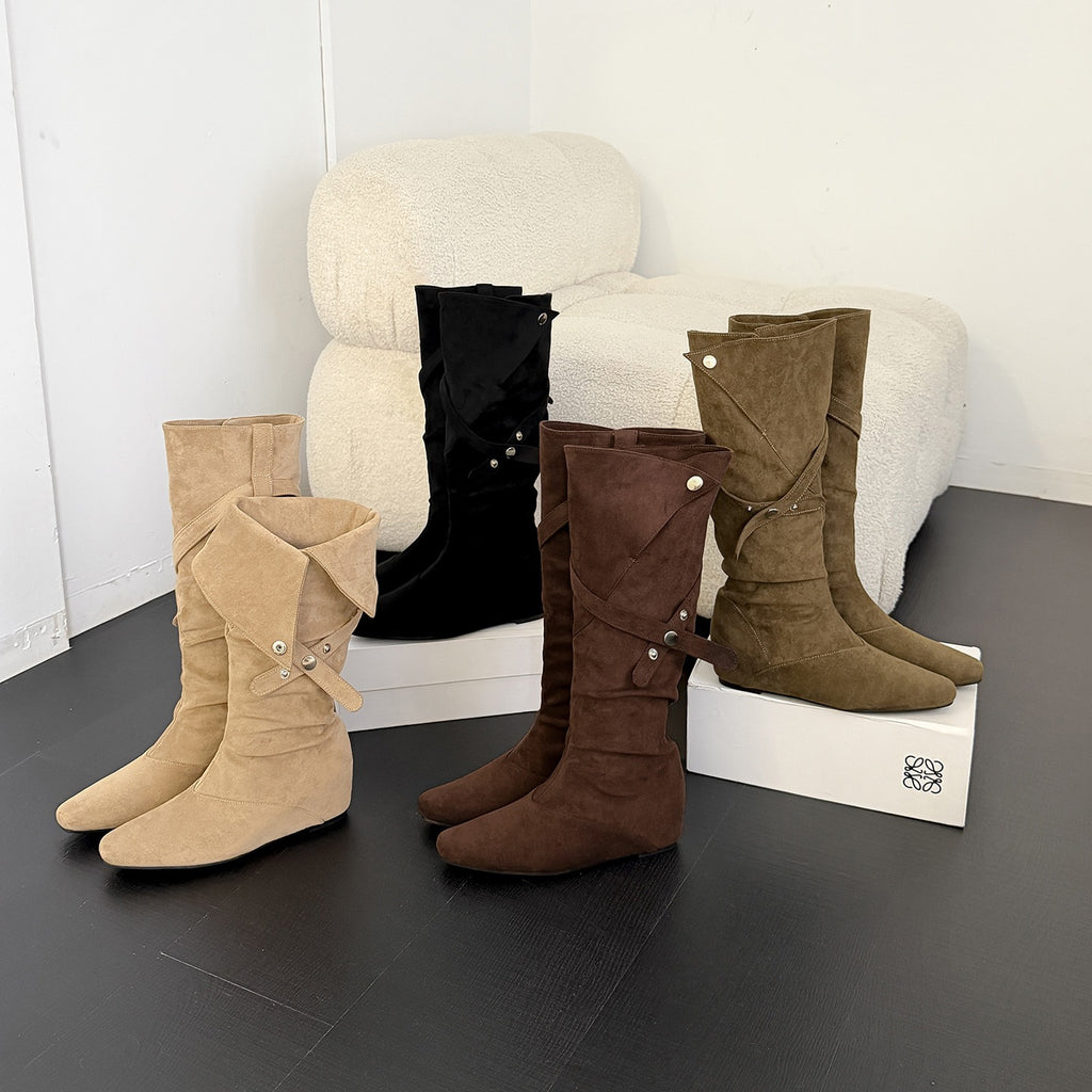 Buckle Slouch Leather Boots